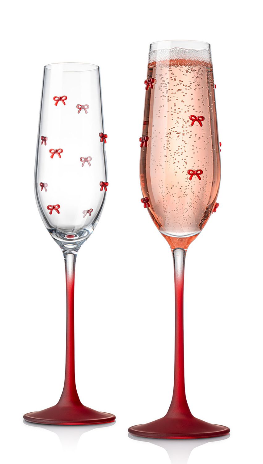Godinger Red Bow Champagne Stem Set of 2 21446, 028199214466