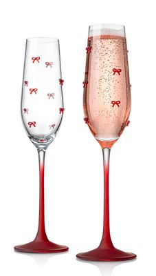 Godinger Red Bow Champagne Stem Set of 2 21446, 028199214466
