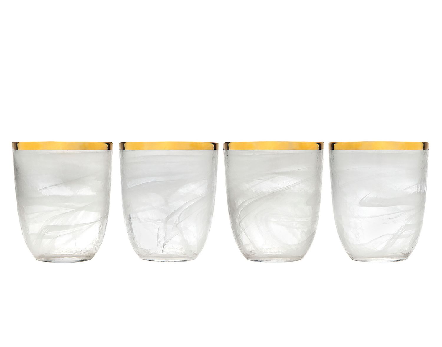 Godinger Alabast Set of 4 White Gold Double Old Fashioned Glass 43668, 028199436684