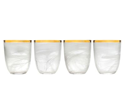 Godinger Alabast Set of 4 White Gold Double Old Fashioned Glass 43668, 028199436684