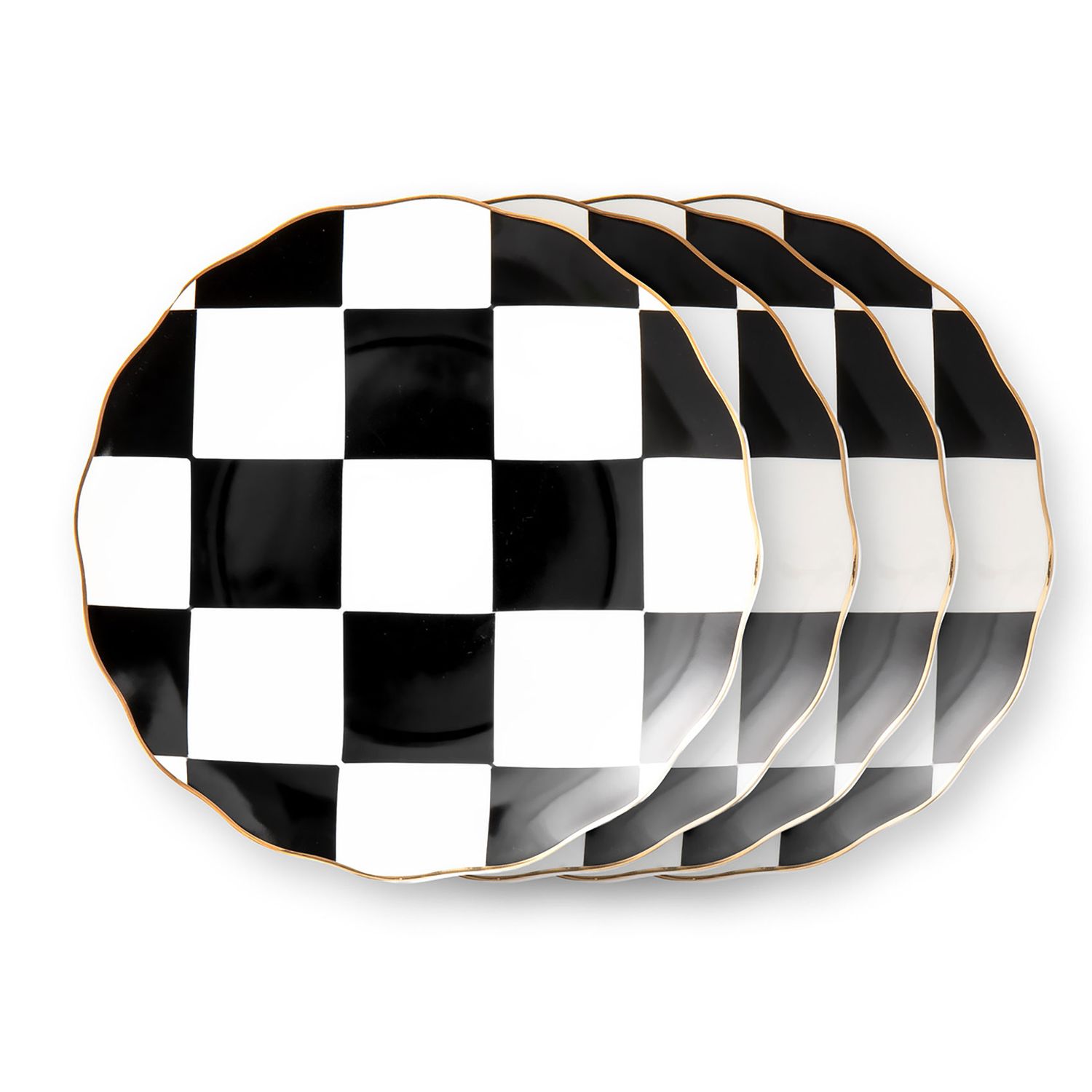 Godinger Set of 4 Checkered Black Plates 16923, 028199169230