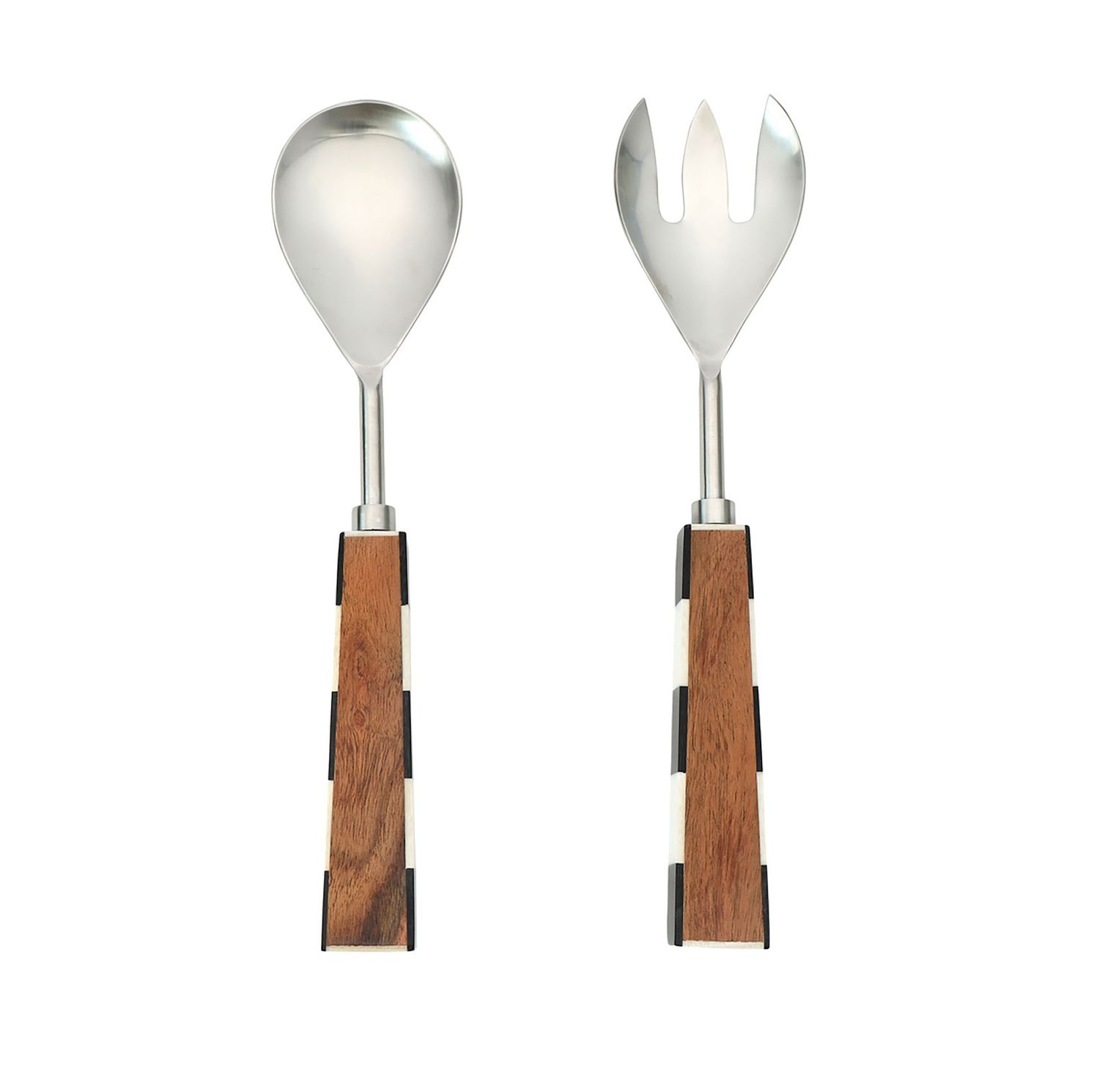 Godinger Checker Wood Salad Servers Set of 2 50746, 028199507469
