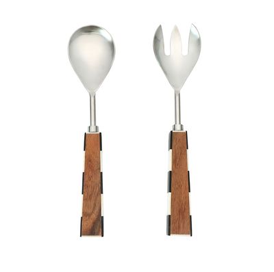 Godinger Checker Wood Salad Servers Set of 2 50746, 028199507469