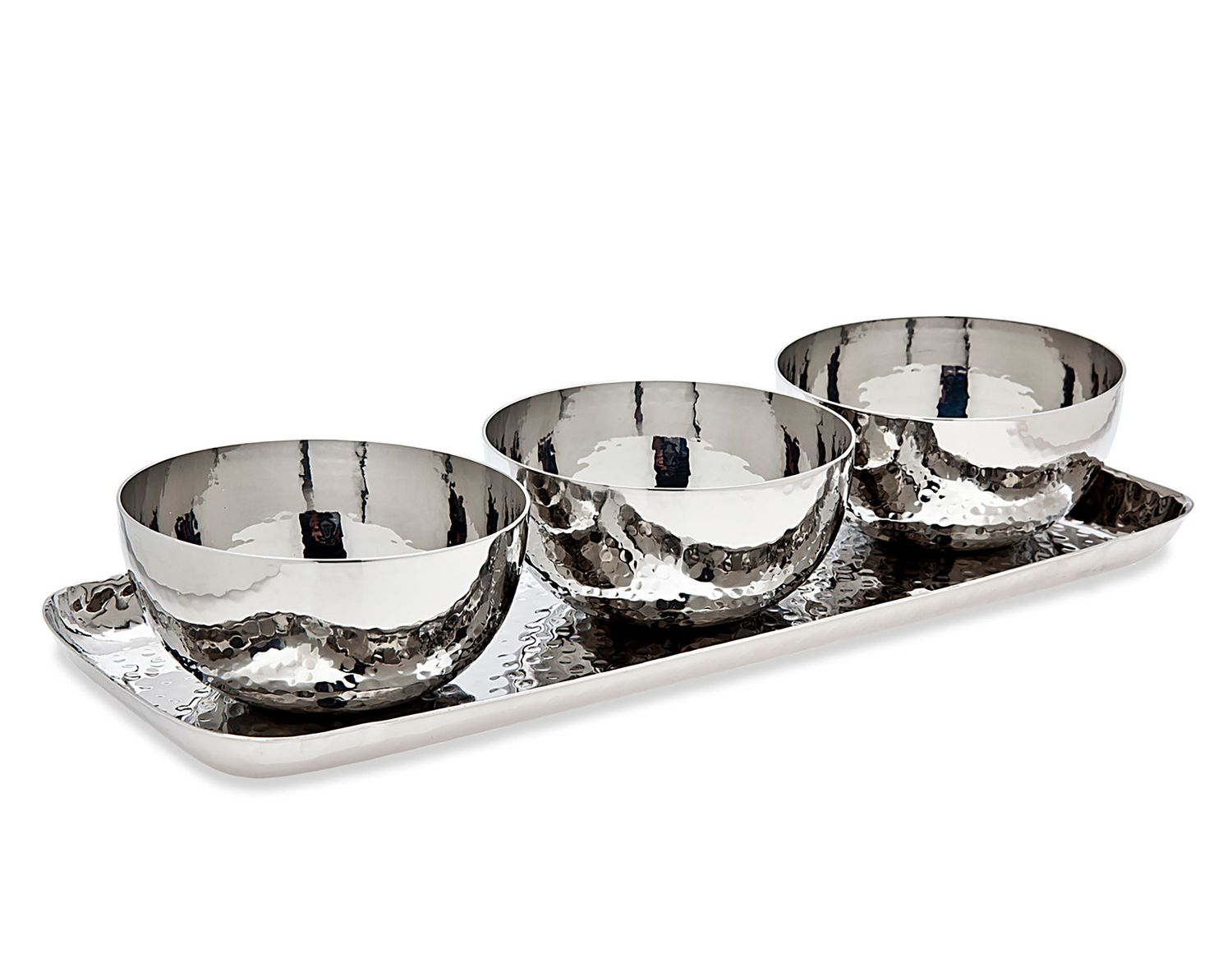Godinger Hammered Tray &amp; 3 Round Bowls 91791