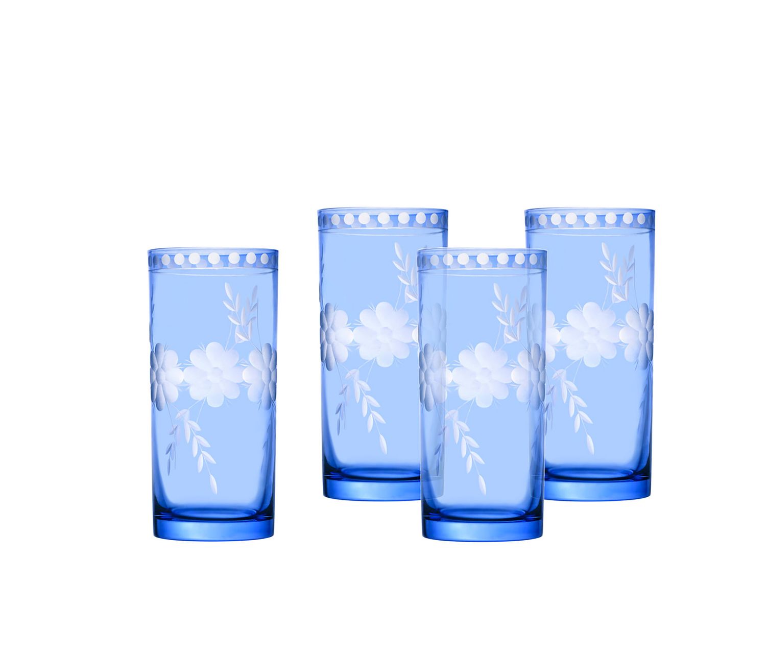Godinger Belle Fleur Highball Glass Blue Set of 4 14 oz 28784