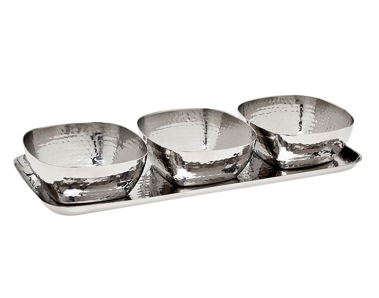 Godinger Hammered Tray &amp; 3 Square Bowls 91790, 028199917909
