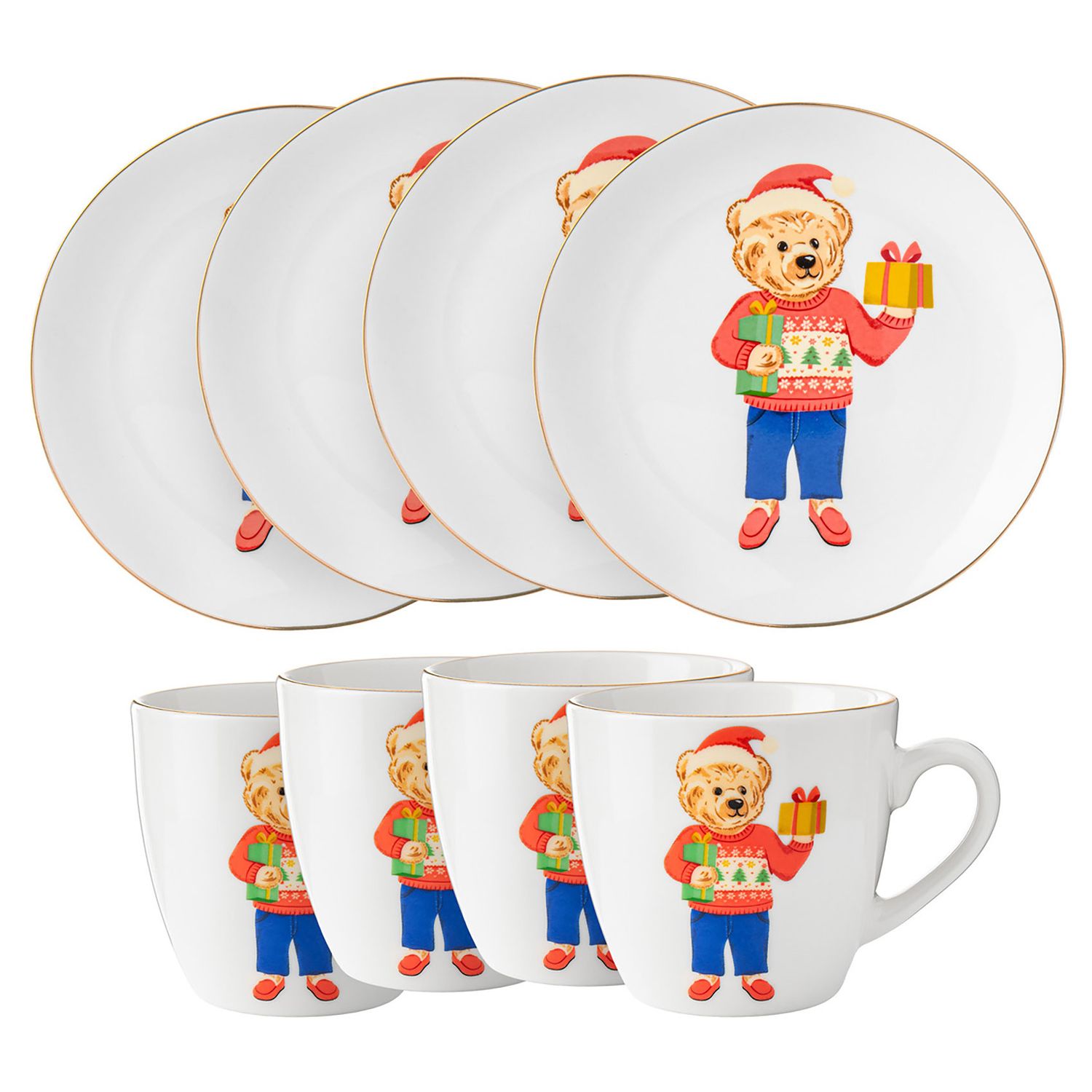 Godinger Set of 8 5 Bear Appetizer Plate &amp; Mug Set 16919, 028199169193