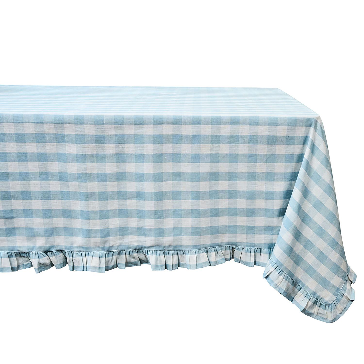 Juliska Gingham Ruffle 60 x 120 Inch Tablecloth Ocean TC16/46