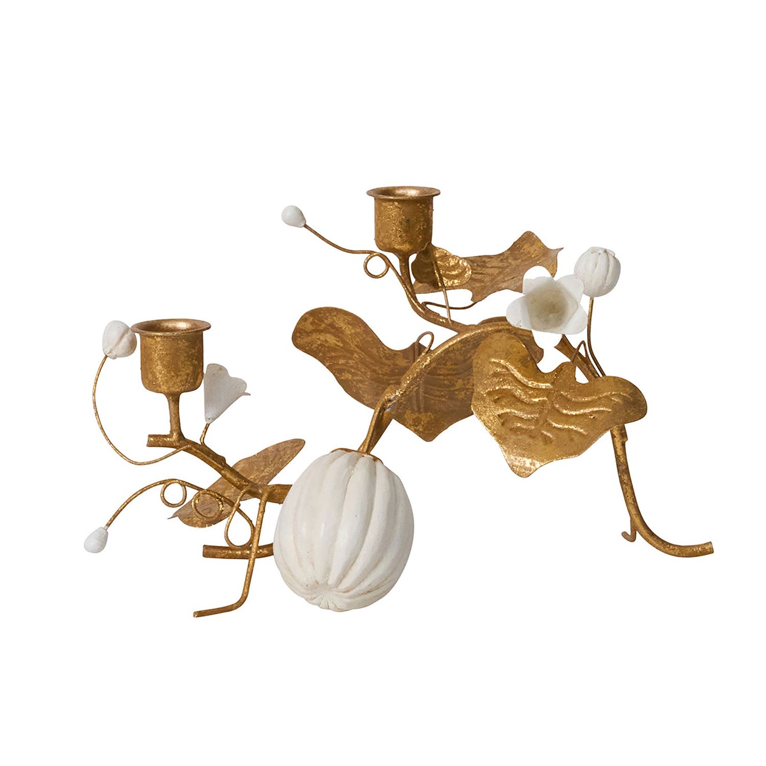 Juliska Forest Walk Pumpkin &amp; Vine Double Candlestick Holder Gold CW14/62