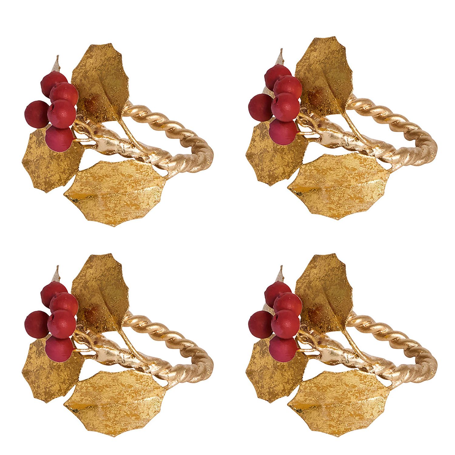 Juliska Forest Walk Holly with Berries Napkin Ring Set of 4 Multi-Color LR86S4/88