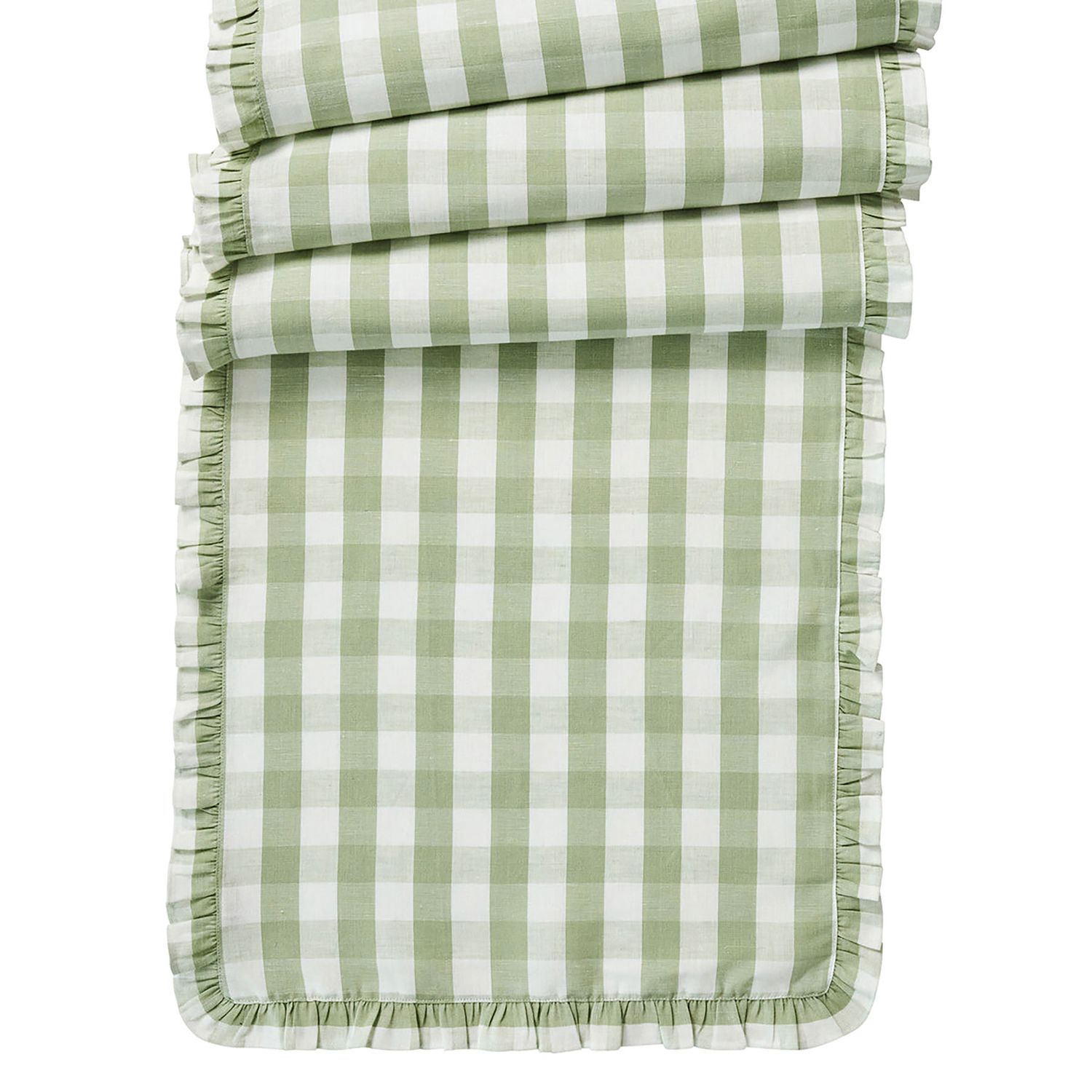 Juliska Gingham Ruffle 18 x 90 Inch Table Runner Seagrass TR16/22