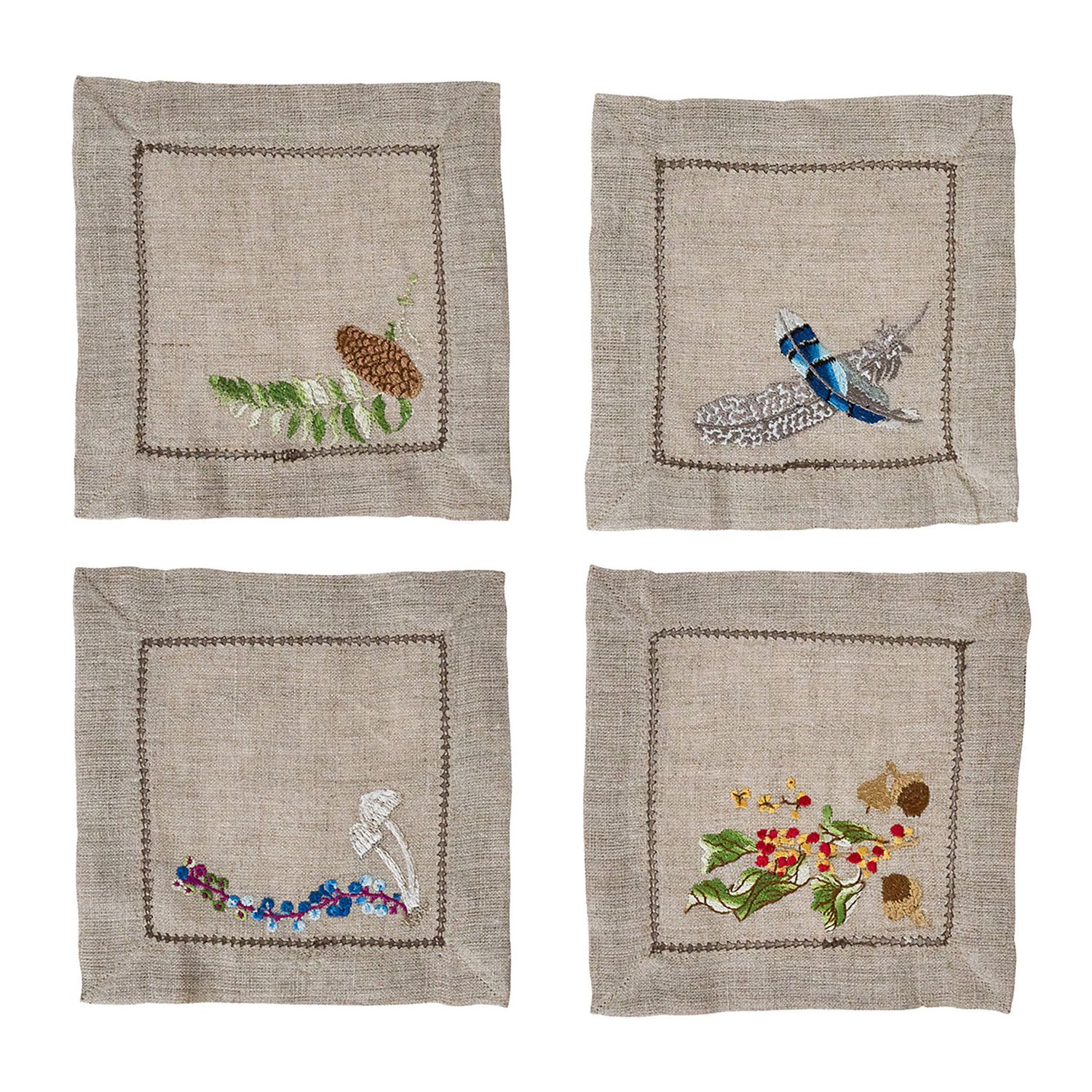 Juliska Forest Walk Cocktail Napkin Assorted Set of 4 Multi-Color LB113S4/88