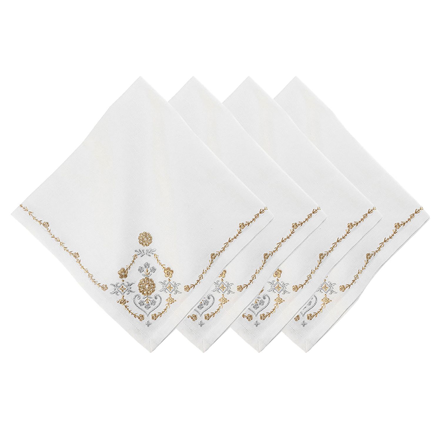 Juliska Heidi Embroidered Napkin Set of 4 Gold Silver LB105S4/62