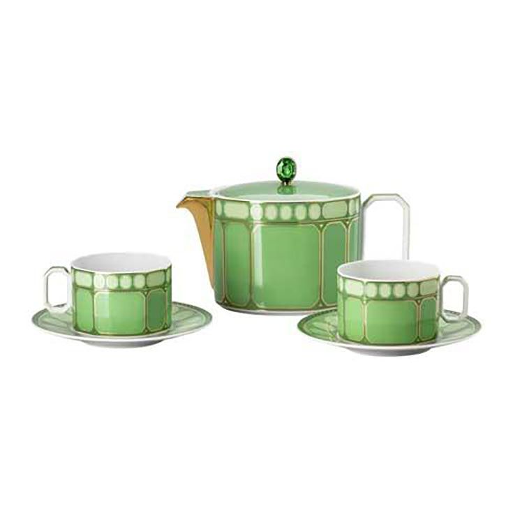 Rosenthal Swarovski Signum Teaset 5 pieces Fern Green L 13 1/2 Inch x W 10 3/4 Inch x H 7 3/4 Inch,…
