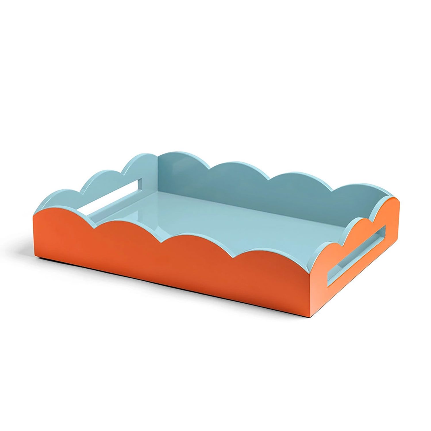 Addison Ross London Scalloped Tray Orange &amp; Chambray 17x13 Inch TR3535
