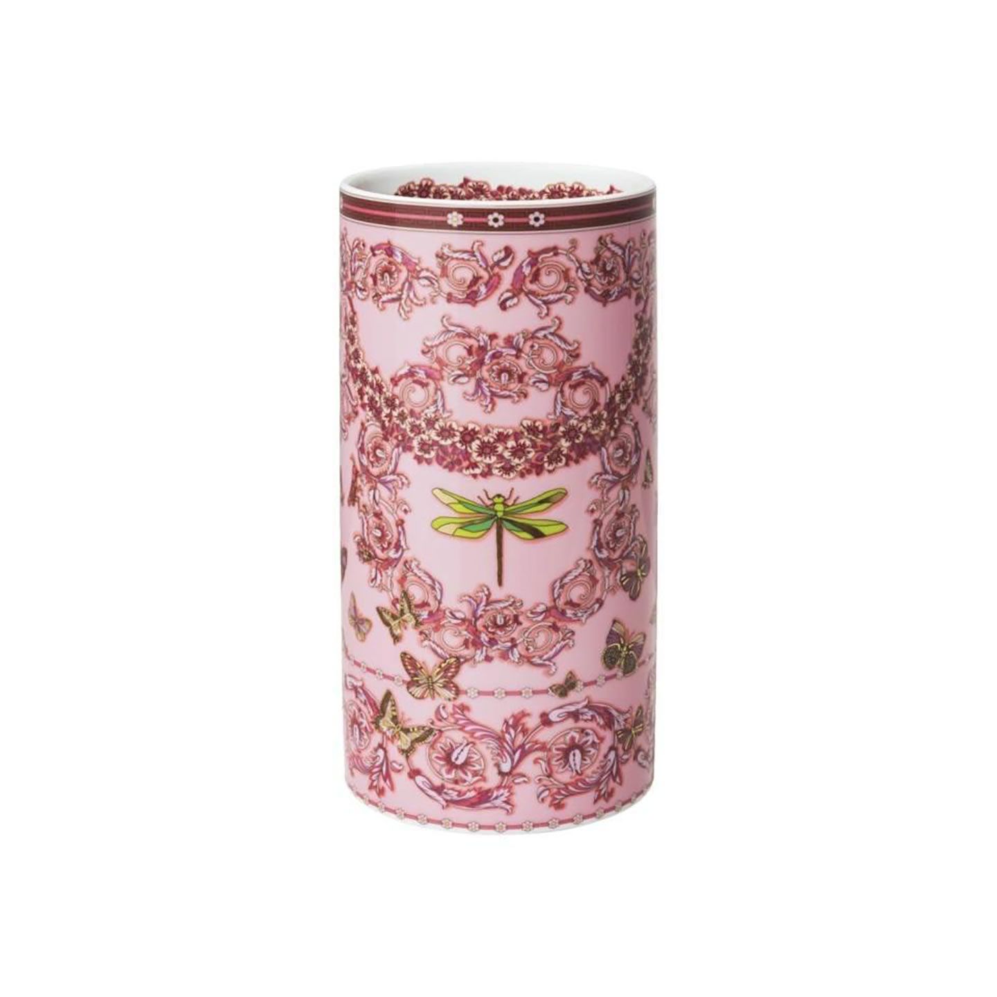 Versace Butterfly Garden 30th Anniversary Vase 9 1/2 Inch Pink