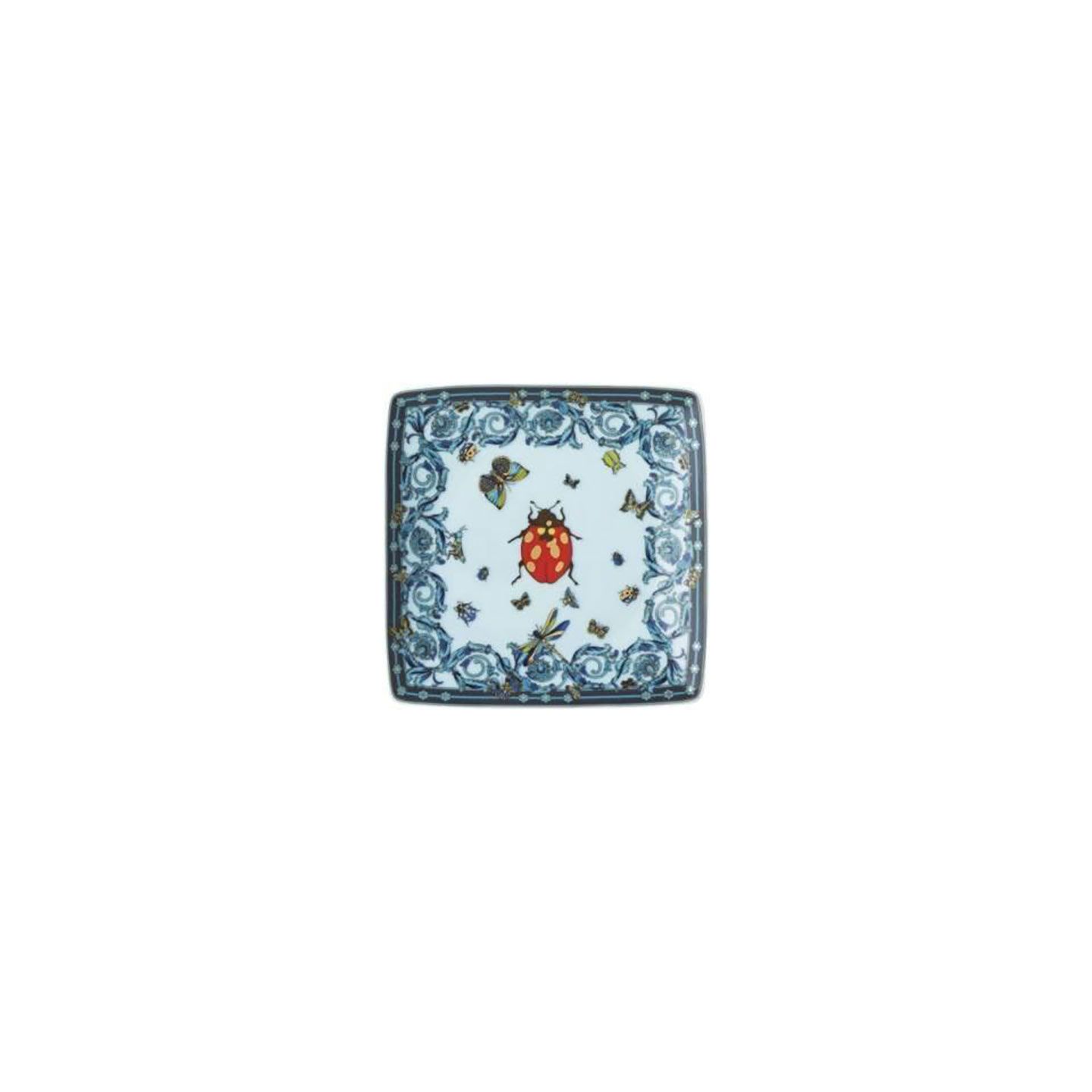 Versace Butterfly Garden 30th Anniversary Canape Dish 4 3/4 Inch Square Blue