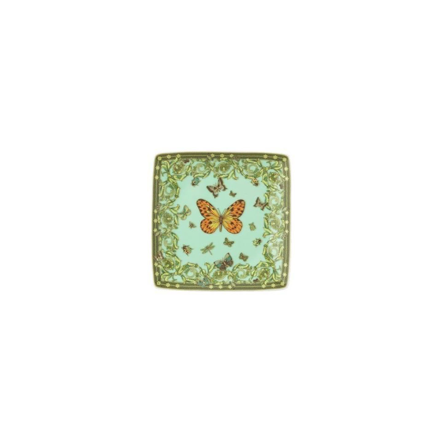 Versace Butterfly Garden 30th Anniversary Canape Dish 4 3/4 Inch Square Green