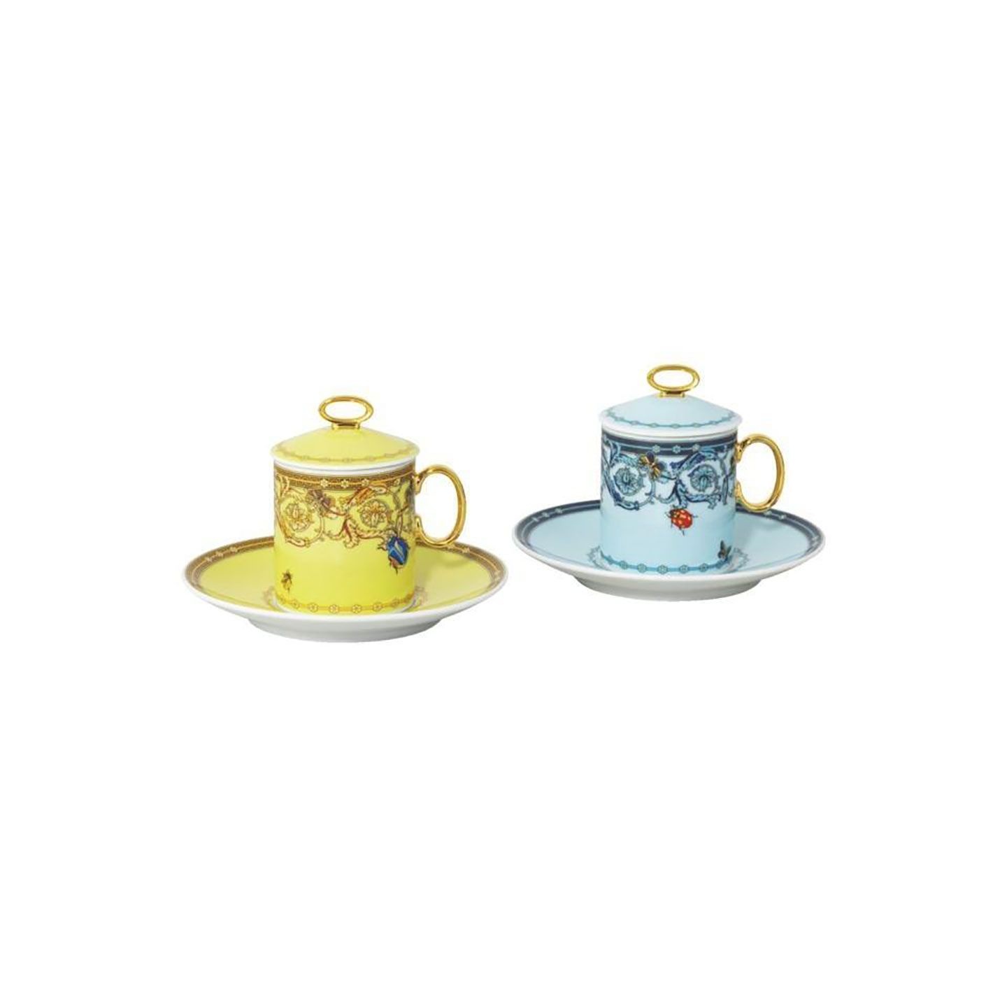 Versace Butterfly Garden 30th Anniversary AD Cup and Saucer and Lid Set 2 Blue and Yellow 3 3/4 oz …