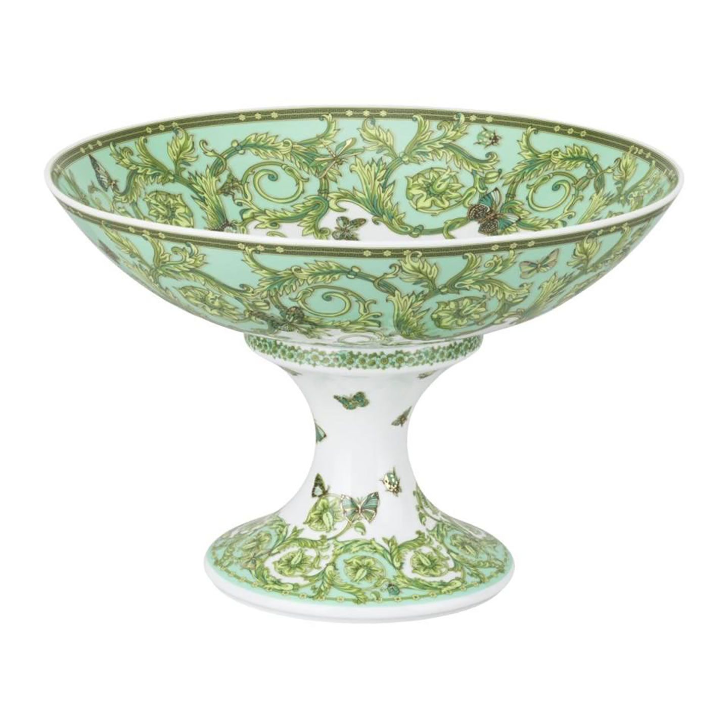 Versace Butterfly Garden 30th Anniversary Bowl footed 13 3/4 Inch Green