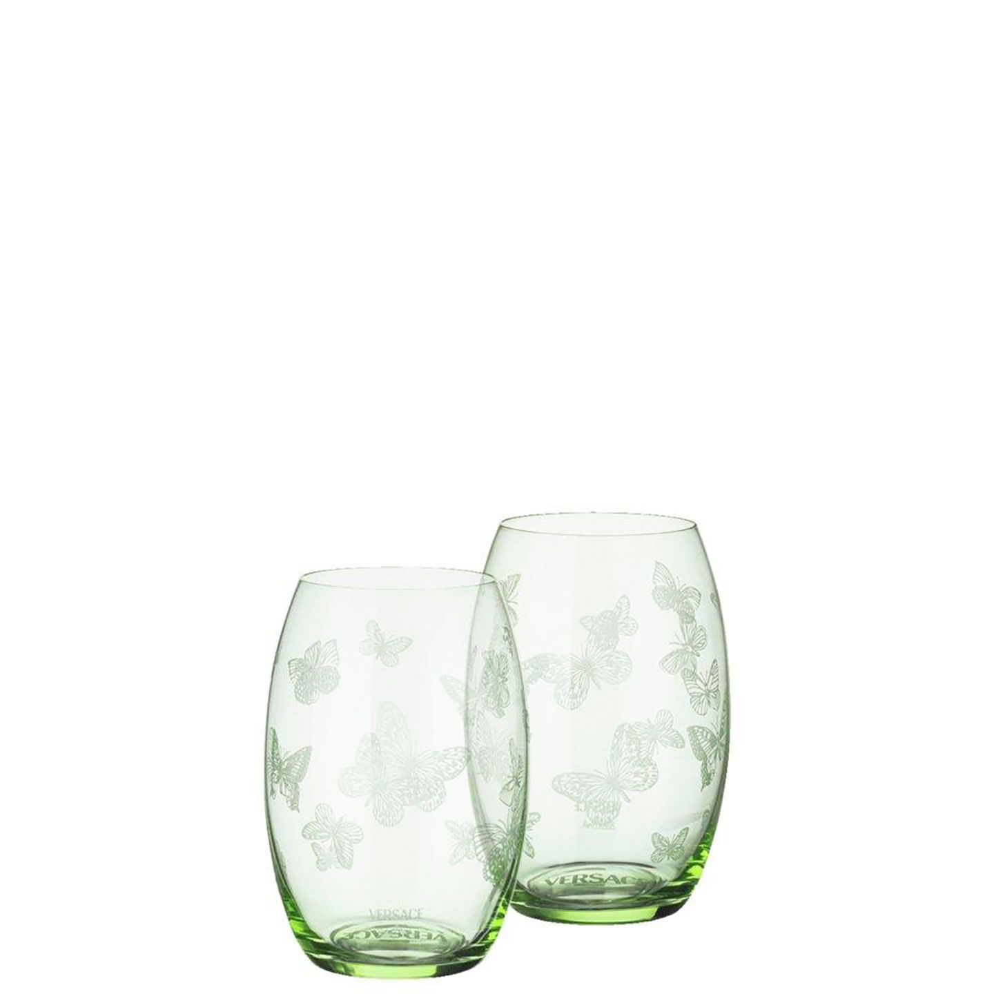 Versace Butterfly Garden 30th Anniversary Large Tumbler Set of Two 19 1/2 oz Green