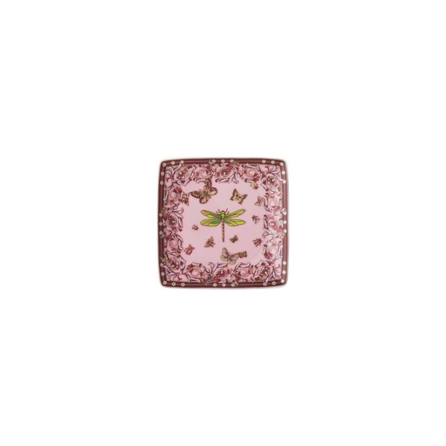 Versace Butterfly Garden 30th Anniversary Canape Dish 4 3/4 Inch Square Pink
