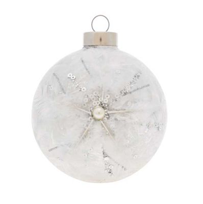 Kat + Annie Silver Feather Jewelled Round Ornament Set of 6, 84530, 026301845300