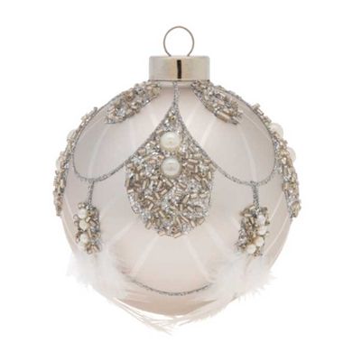 Kat + Annie Embellished Feathered Round Ornament Set of 6, 84533, 026301845331