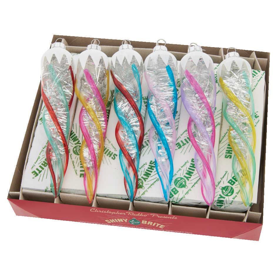 Christopher Radko Vivid Vintage 6 Count Glass Icicles Ornaments 4028189, 026301910169