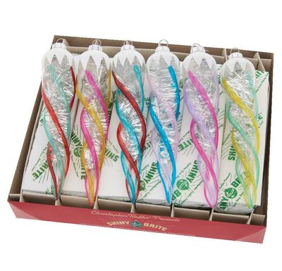 Christopher Radko Vivid Vintage 6 Count Glass Icicles Ornaments 4028189, 026301910169