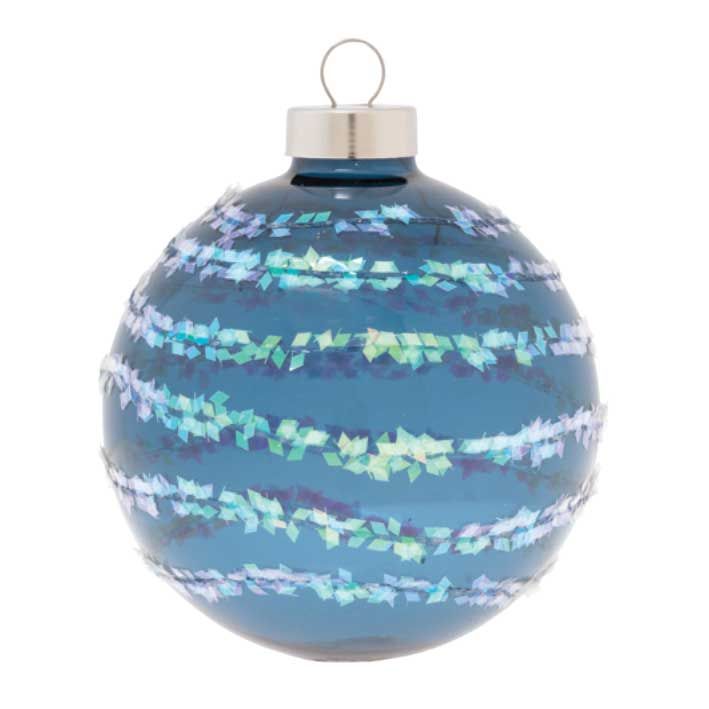 Kat + Annie Blue Translucent Glitter Lines Round Ornament Set of 6, 87453, 026301874539
