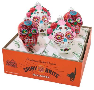 Christopher Radko Halloween 4 Count Decorated Skulls Ornaments 4028280, 026301941811