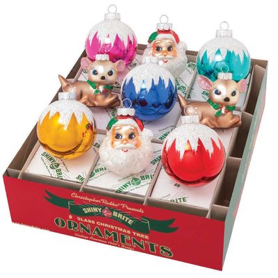 Christopher Radko Christmas Confetti 9 Count Rounds &amp; Santas &amp; Deer Ornaments 4028012, 026301889007