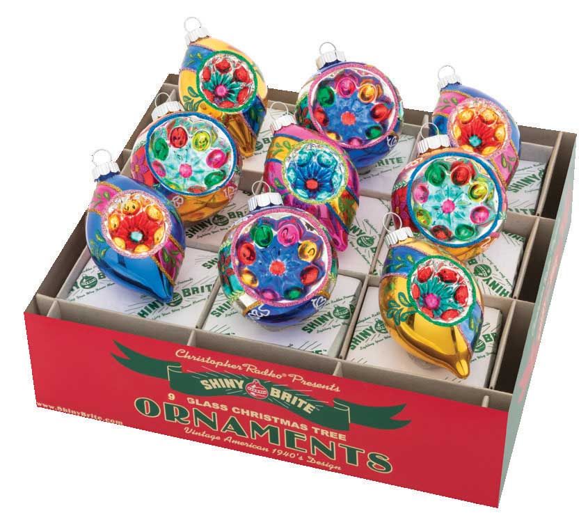 Christopher Radko Christmas Confetti 9 Count Decorated Rounds &amp; Reflector Tulips Ornaments 4027749,…