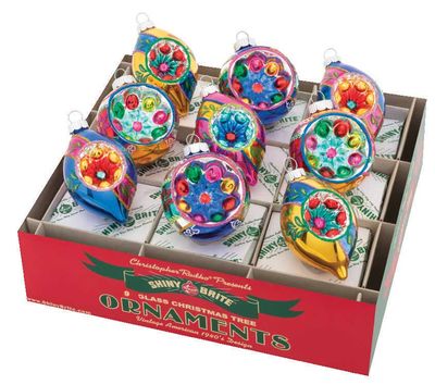 Christopher Radko Christmas Confetti 9 Count Decorated Rounds &amp; Reflector Tulips Ornaments 4027749,…