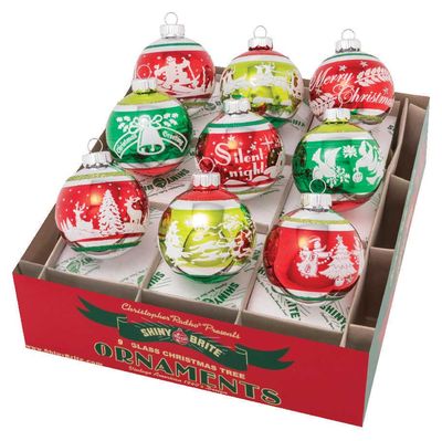 Christopher Radko Holiday Splendor 9 Count Signature Flocked Rounds Ornaments 4027987, 026301888758