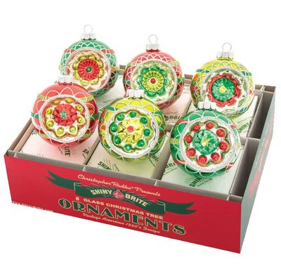 Christopher Radko Holiday Splendor 6 Count Decorated Reflector Rounds Ornaments 4027990, 0263018887…