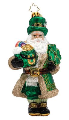 Christopher Radko Shamrock Santa Ornament 1022587, 026301943853