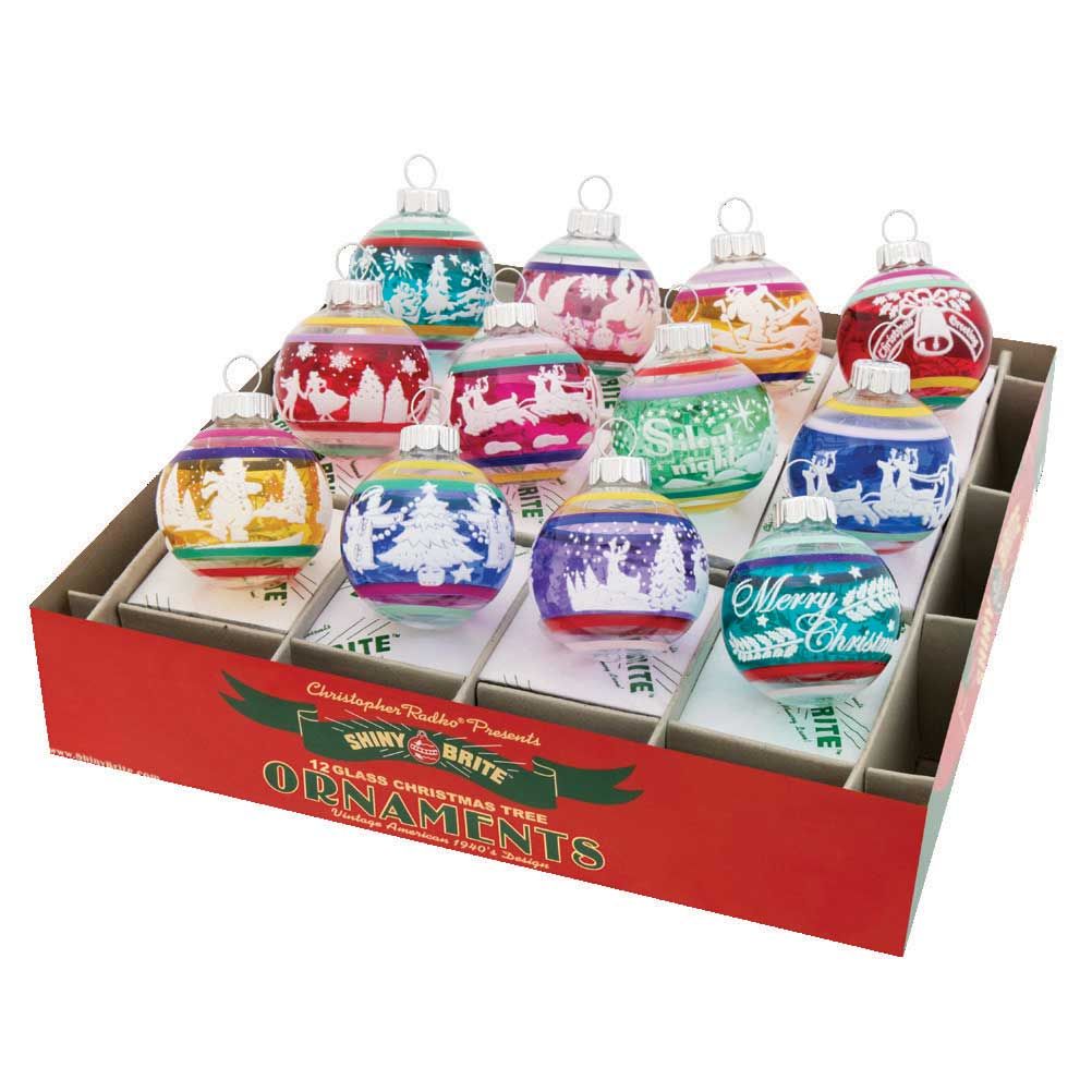 Christopher Radko Vivid Vintage 12 Count Signature Flocked Rounds Ornaments 4028247, 026301934318