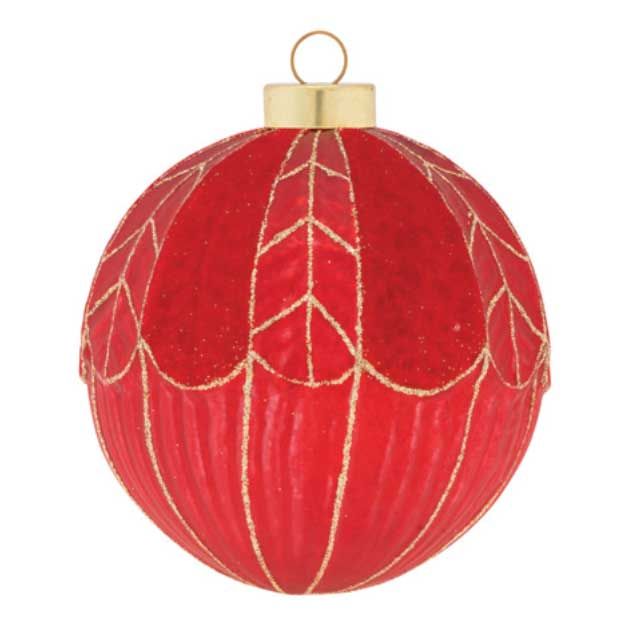 Kat + Annie Red And Gold Glitter And Flocked Round Ornament Set of 6, 87437, 026301874379