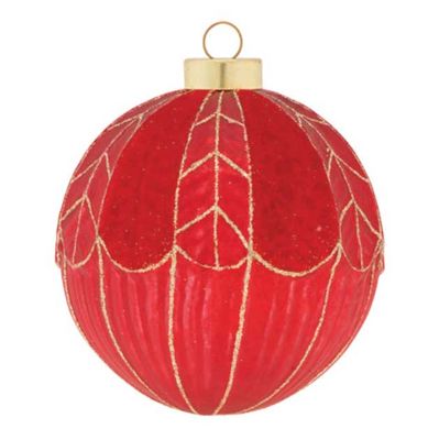 Kat + Annie Red And Gold Glitter And Flocked Round Ornament Set of 6, 87437, 026301874379