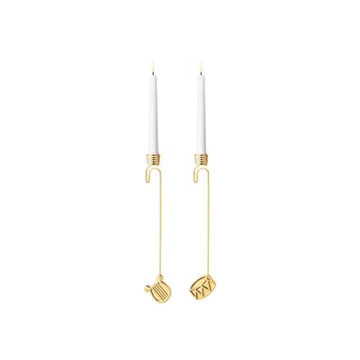 George Jensen 2026 Candleholder Set Drum &amp; Harp 18kt Gold Plated Zinc Alloy 10021062, 5713275276722