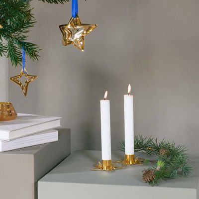 George Jensen Classic Christmas Star Taper Candle Holder Gold 2 Pieces 10019321, 5713275209881