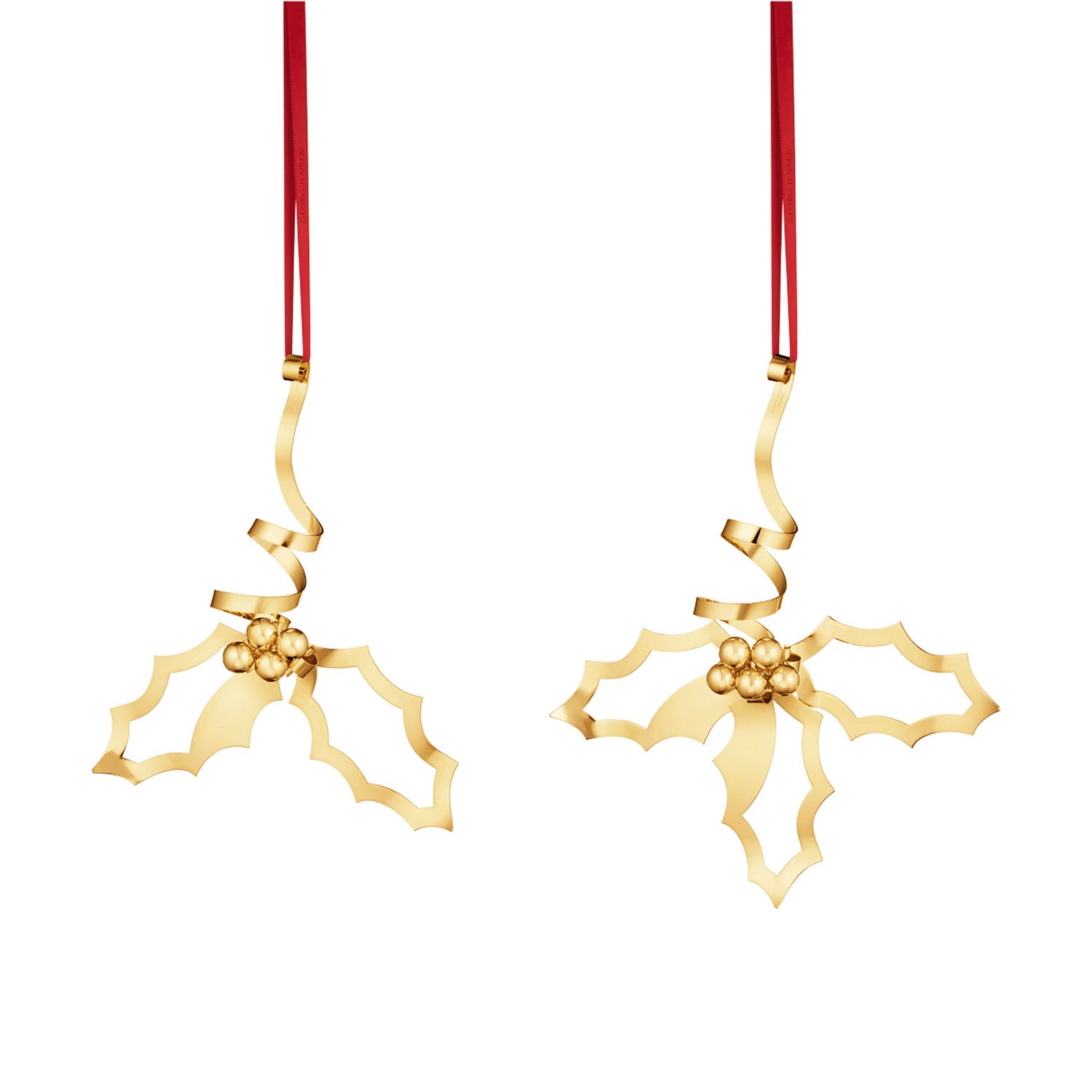 George Jensen 2026 Holly Table Ornament Set 18kt Gold Plated Stainless Steel 10021086, 5713275277088