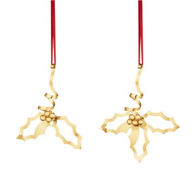 George Jensen 2026 Holly Table Ornament Set 18kt Gold Plated Stainless Steel 10021086, 5713275277088