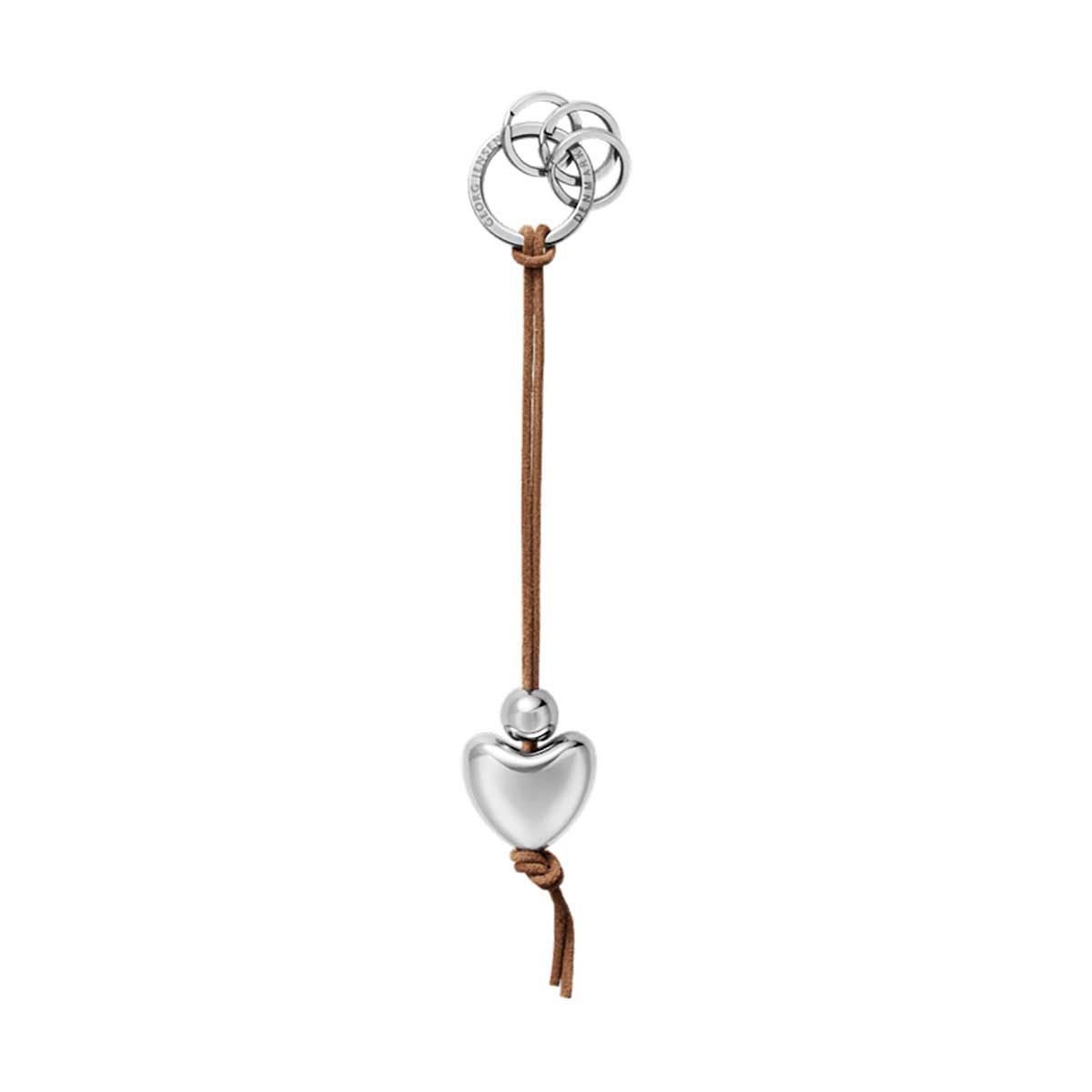 George Jensen Heart Keyring with Leather Strap Chrome Plated Aluminium 10019516, 5713275217527