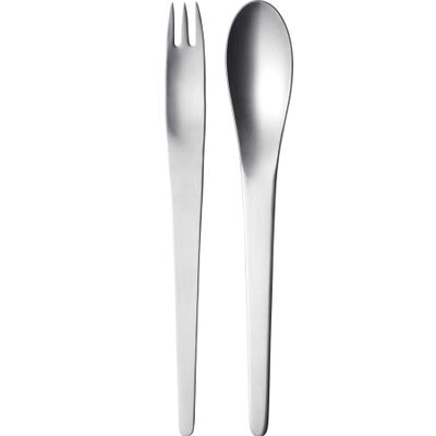 George Jensen Arne Jacobsen Salad Serving Set Gift Box 2 Pieces Matte Stainless Steel 3355503, 5705…