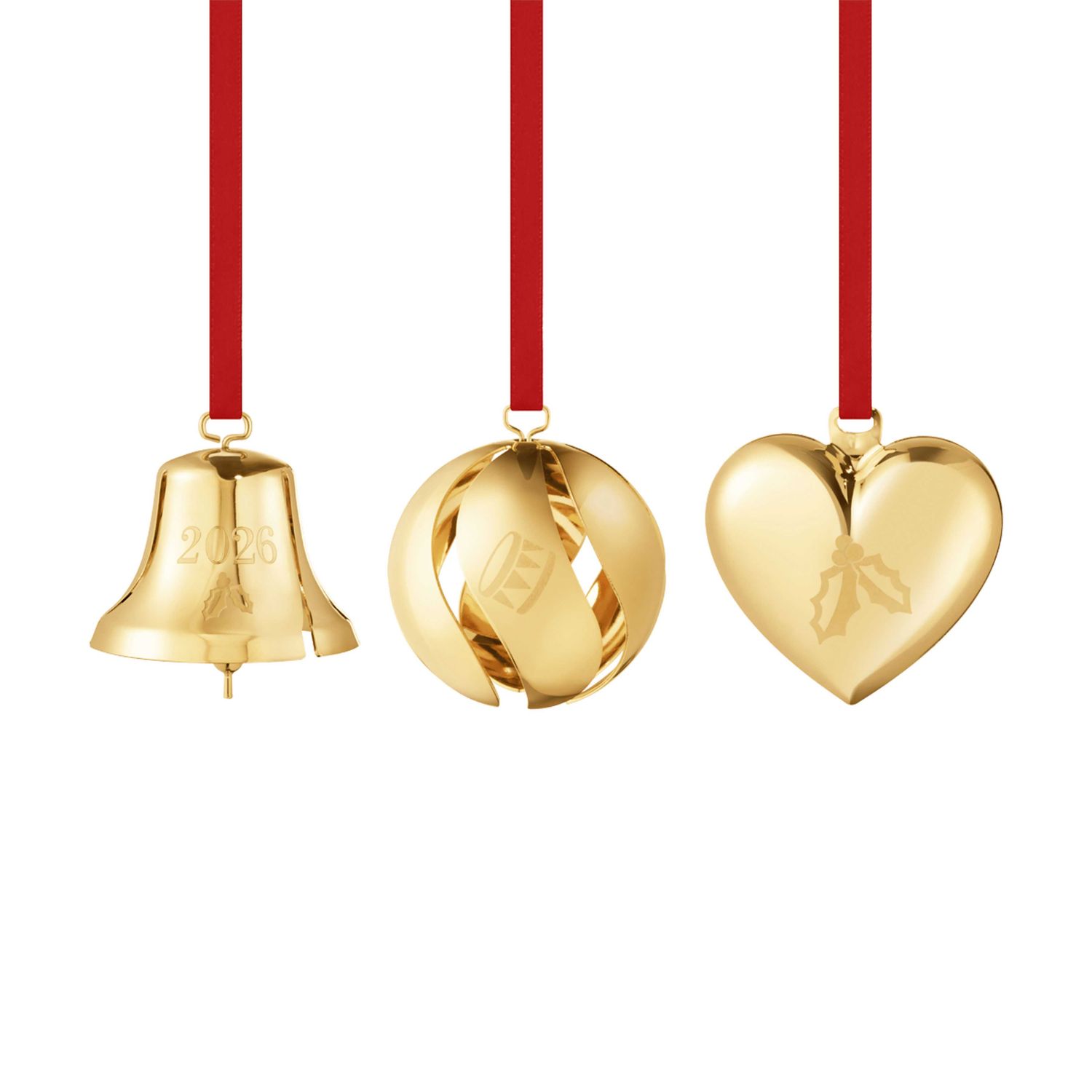 George Jensen 2026 Christmas Gift Set Bell Ball &amp; Heart 3 Pieces 18kt Gold Plated Brass 10021070, 5…