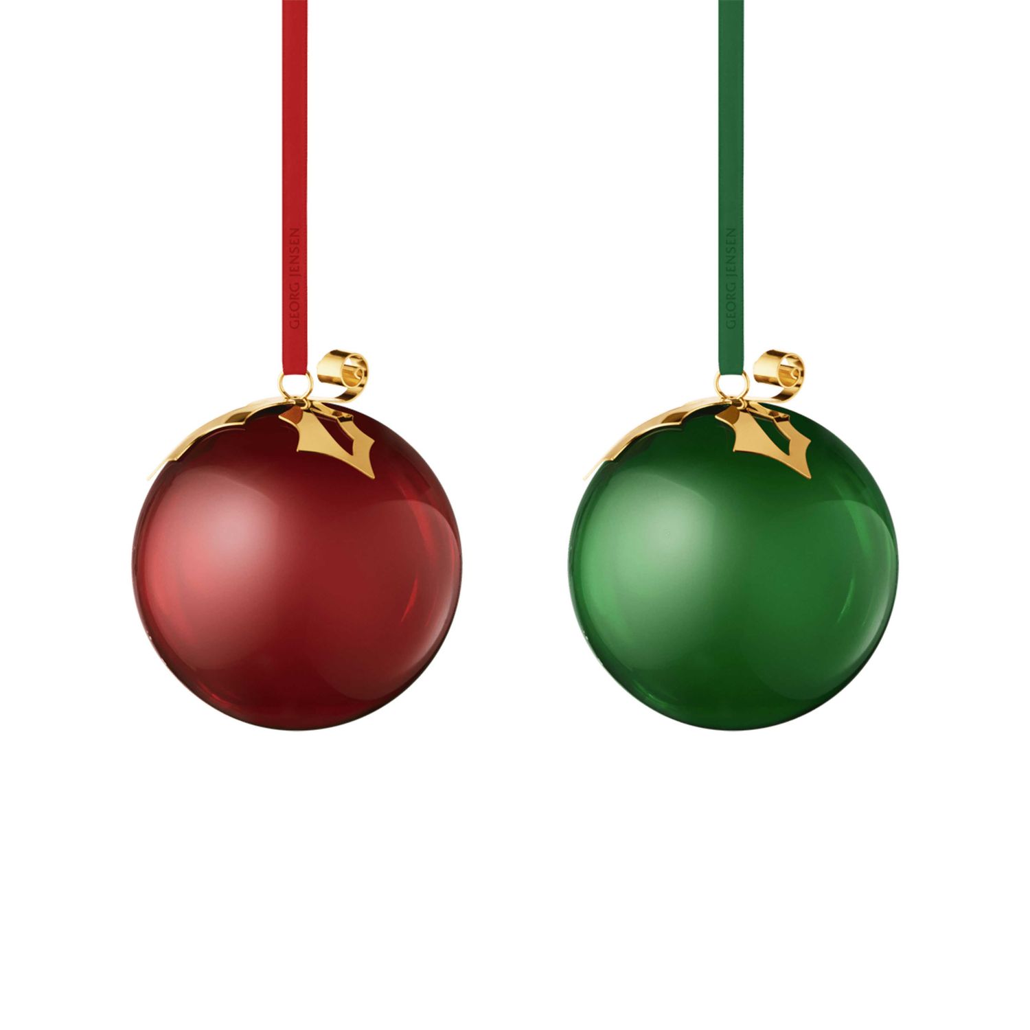 George Jensen 2026 Christmas Baubles Borosilicate Glass &amp; 18kt Gold Plated Stainless Steel 2 Pieces…