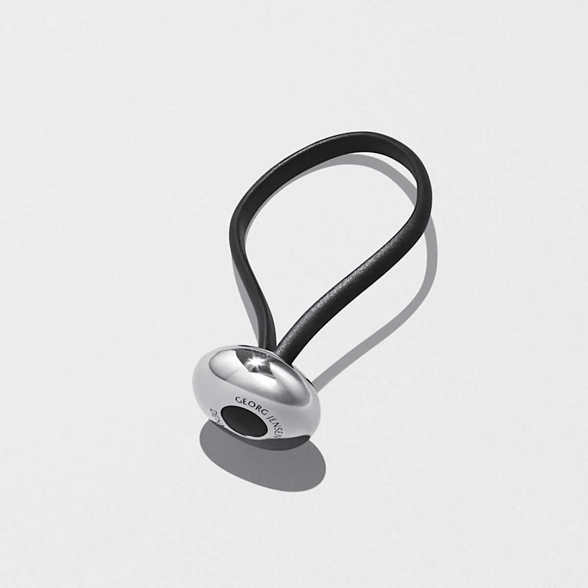 George Jensen Ellipse Key Ring Stainless Steel &amp; Black Polyurethane 3584852, 5705140053989